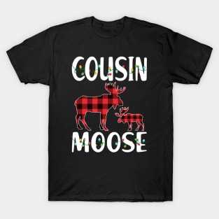 Red Plaid Cousin Moose Matching Family Pajama Christmas Gift T-Shirt